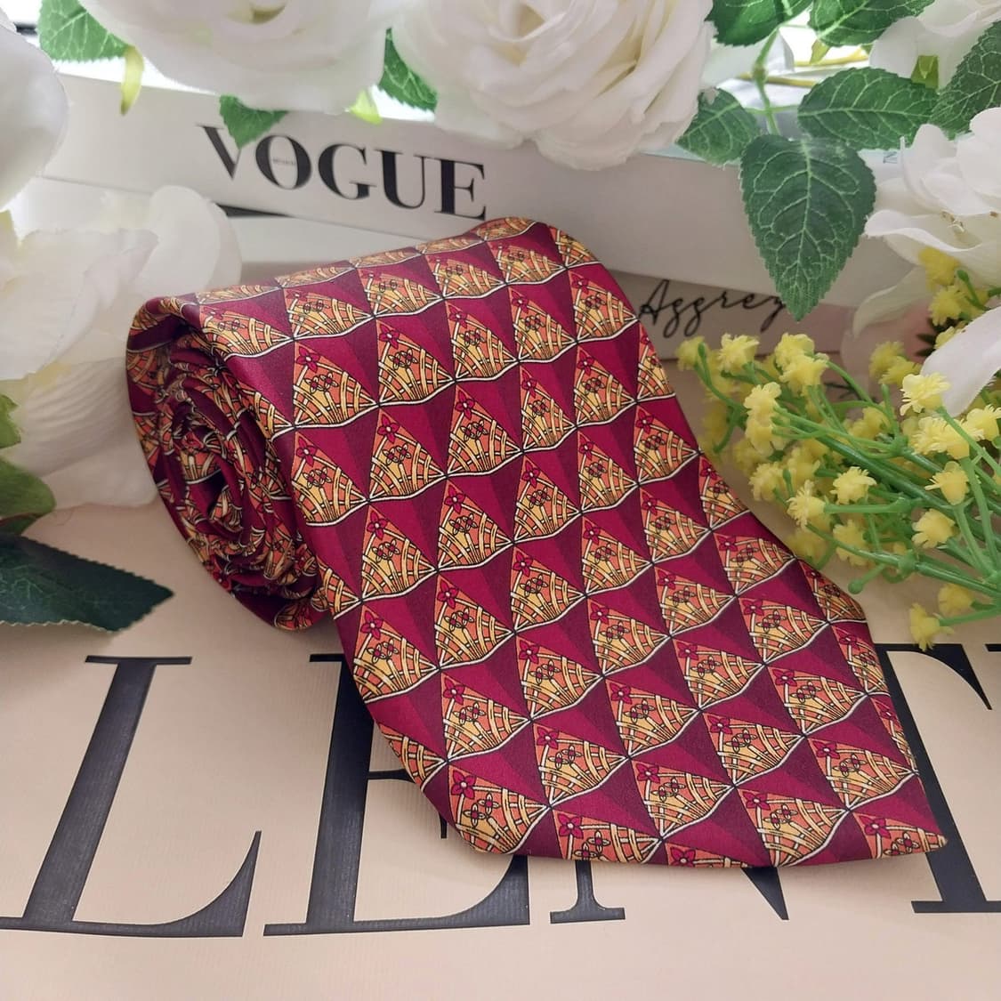 발렌티노 실크 레드 기하 플라워 넥타이 9.9cm A+등급 K1380
 상품이미지2