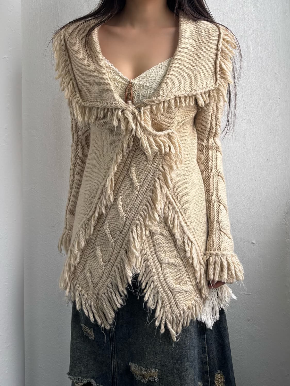 Vintage Fringe Knit Cardigan 상품이미지2
