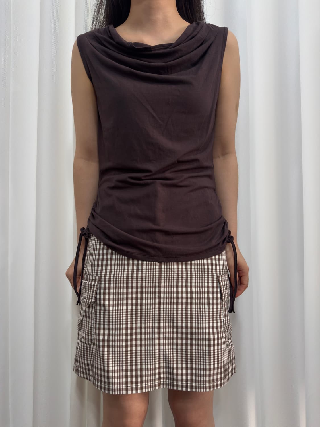 brown cargo check skirt 상품이미지1