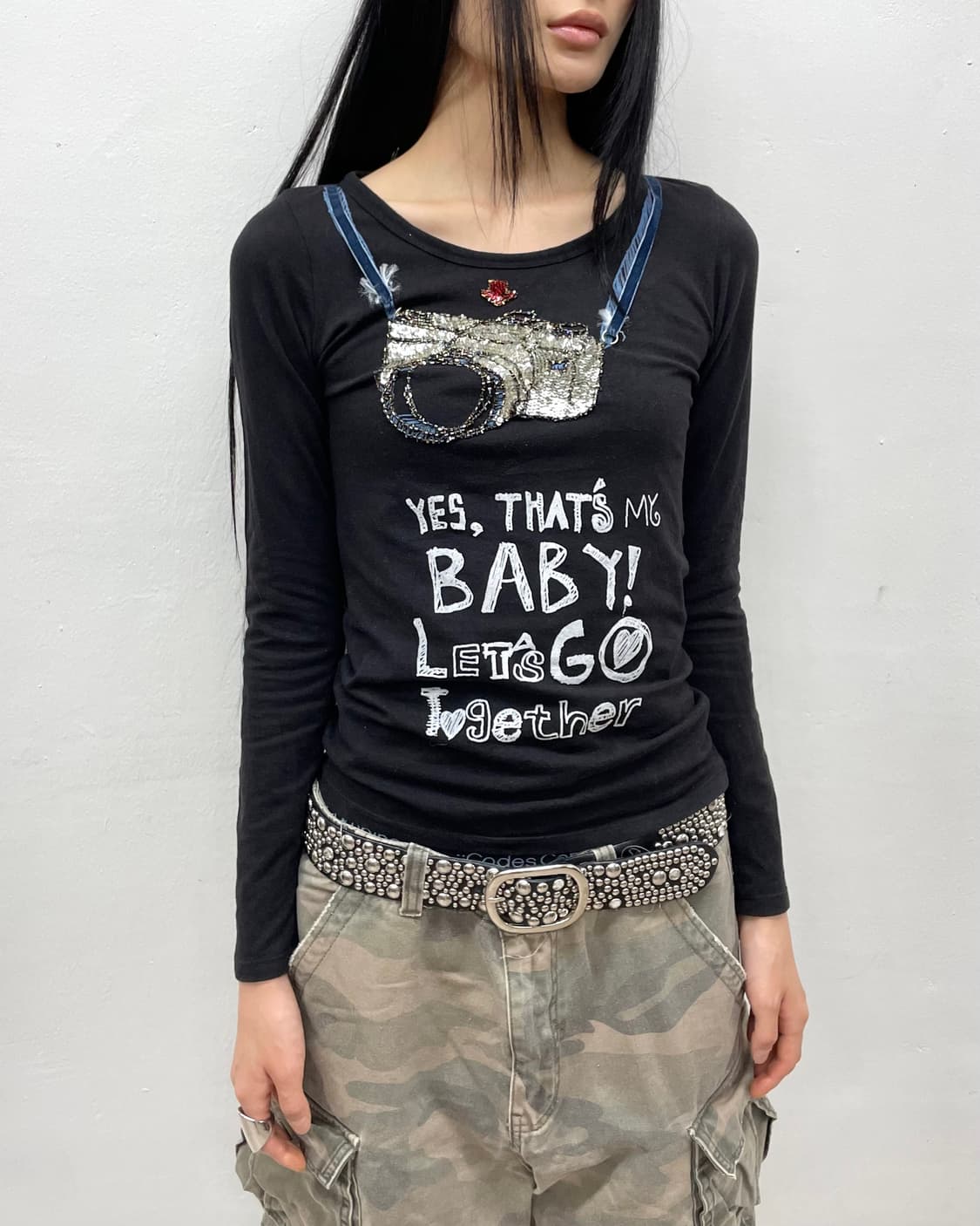 Camera Spangled Black Long Sleeve  상품이미지4