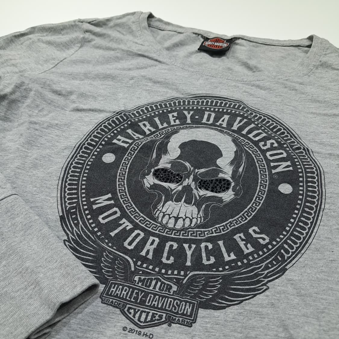CL566 XL 할리데이비슨 해골비즈 헤더그레이 티셔츠 긴팔티 상품이미지6