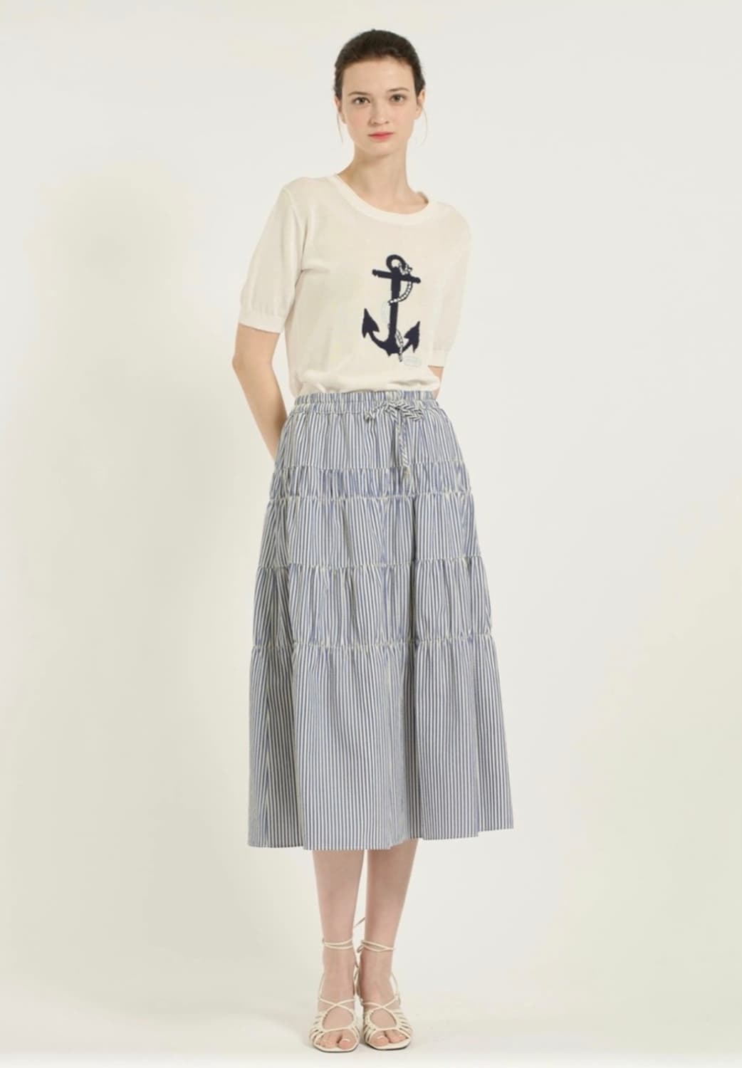 BCBG 25SS 시어서커 티어드 밴딩 스커트 77사이즈 상품이미지3