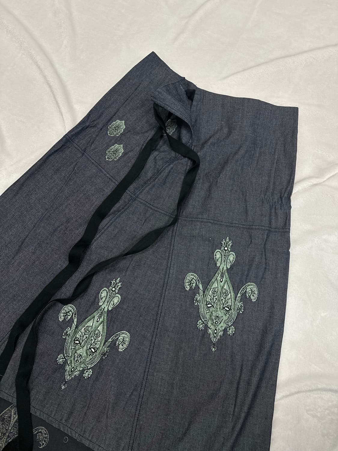 (OS)빈티지 겐조 JPN 오리엔탈 생지 리본 스커트 상품이미지2