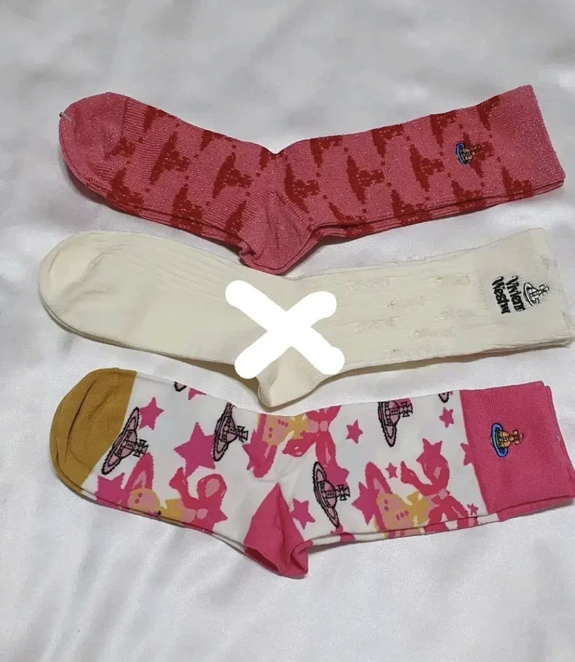 핑크 겨자색 레드 반짝이 스타 행성 별 리본 비비안웨스트우드 양말 상품이미지3