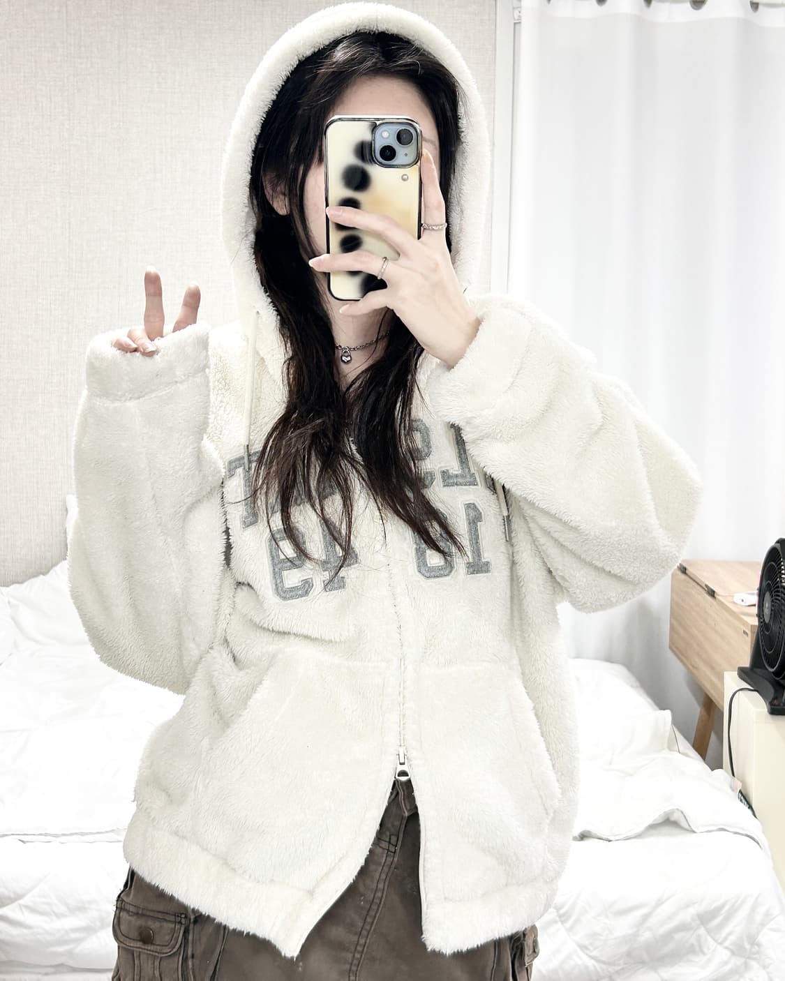 후아유 크림 투웨이 뽀글이 후드집업 상품이미지1