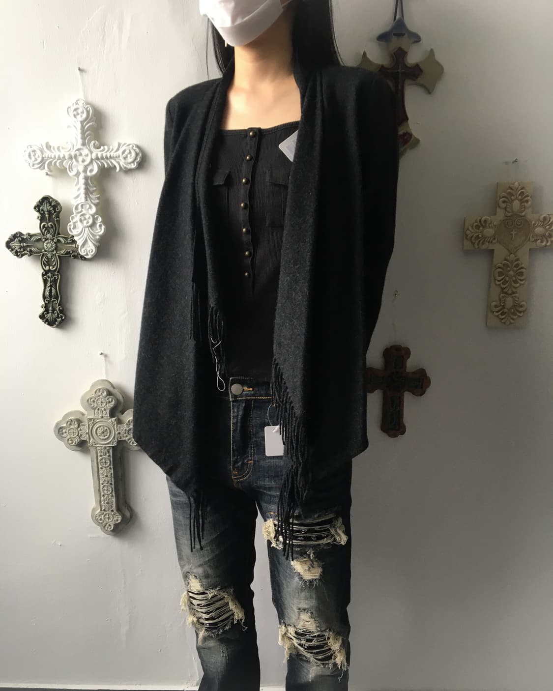 Fringe drape open cardigan 상품이미지8