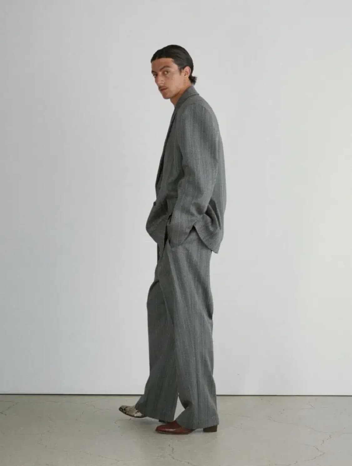 [M] 렉토 브로큰 헤링본 더블 브레스트 아워클래스 체크 블레이저 자켓 상품이미지5