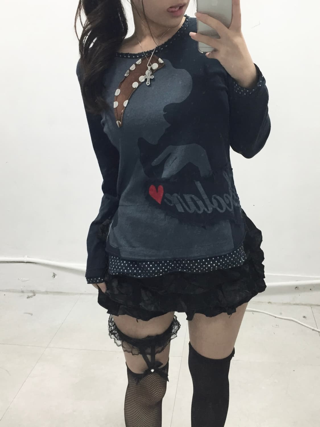 [SCOLAR] 신데렐라 y2k 브라운 도트 롱슬리브 상품이미지2