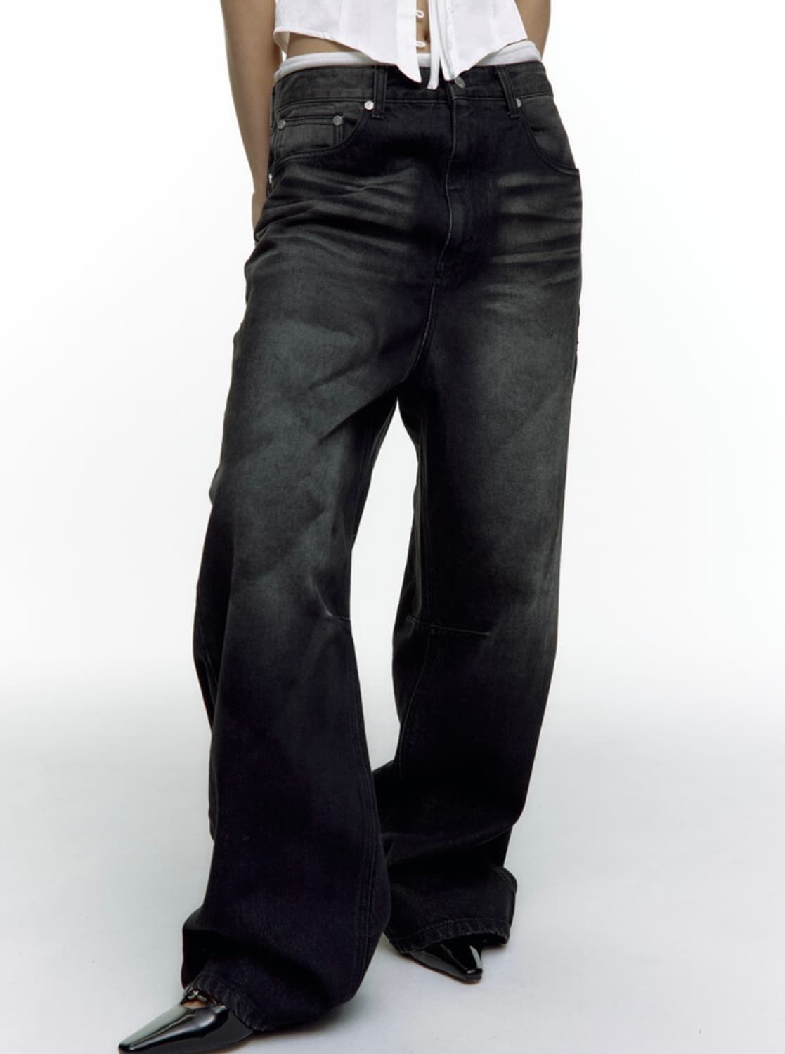 Washed Rivet Wide Jean Black 상품이미지1