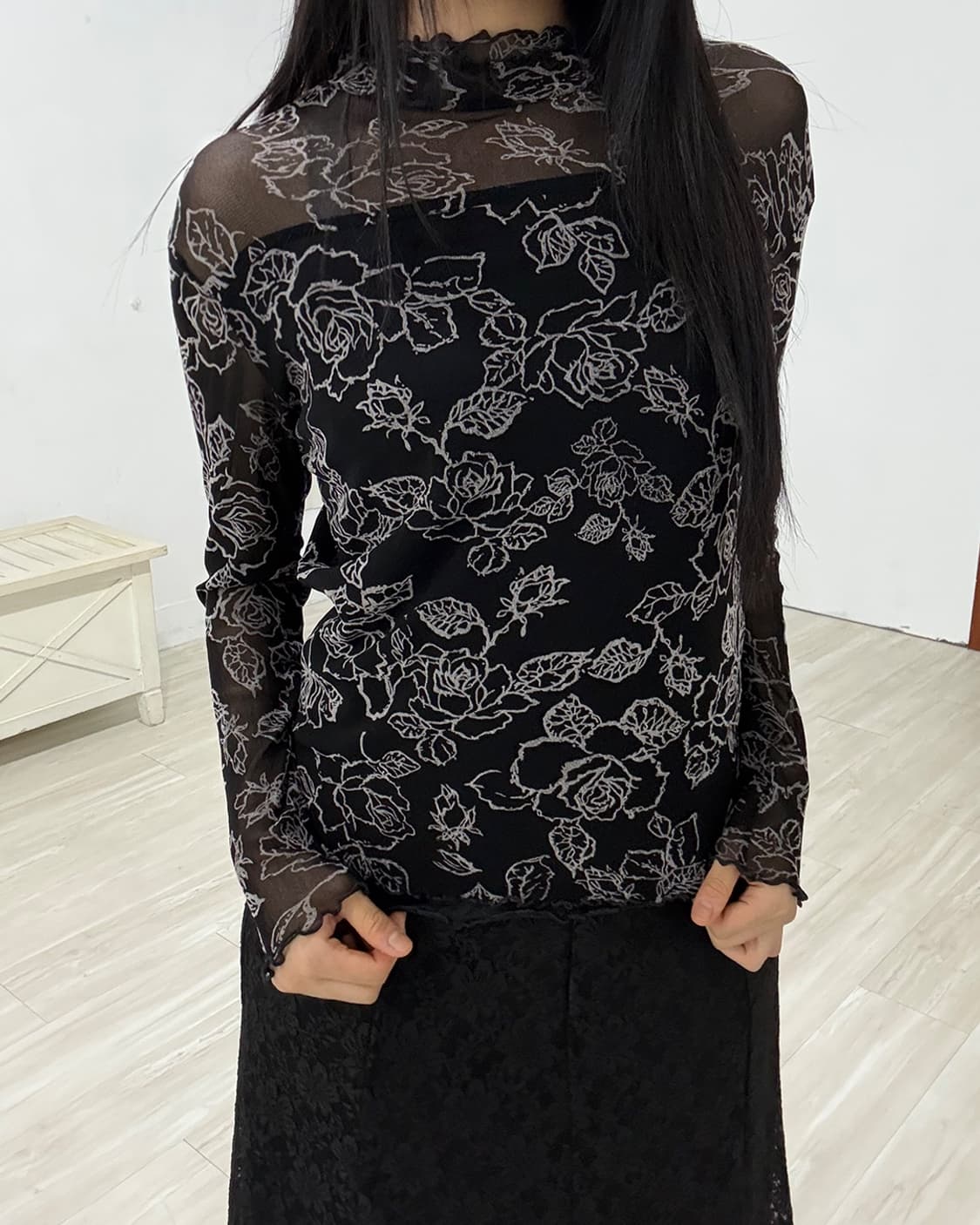 Black Oriental Mesh Top 상품이미지5