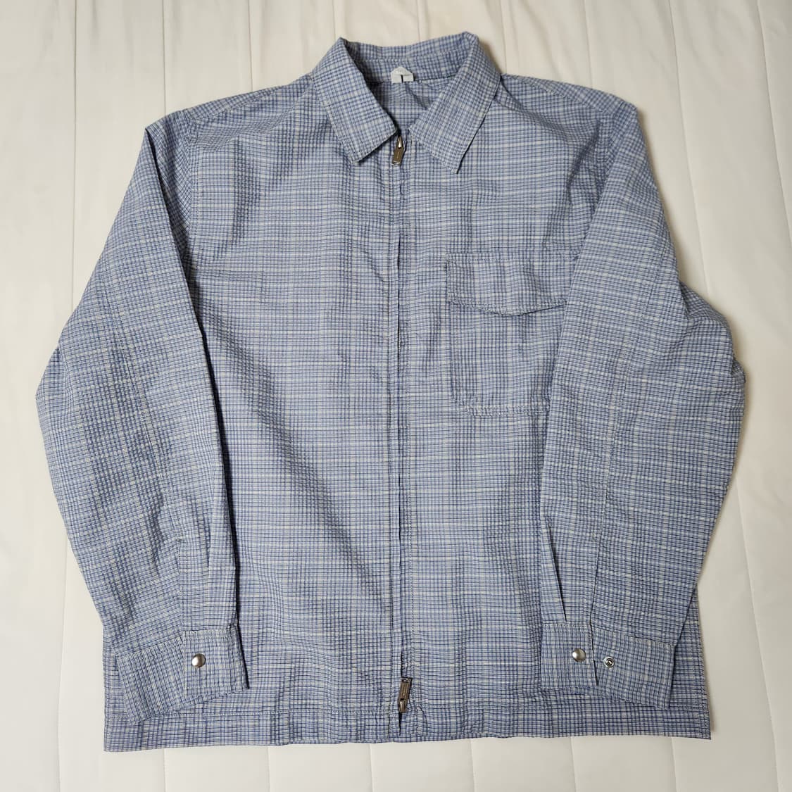 아르켓 시어서커 집업 셔츠 M 100 더스티 블루 체크 자켓 상품이미지2