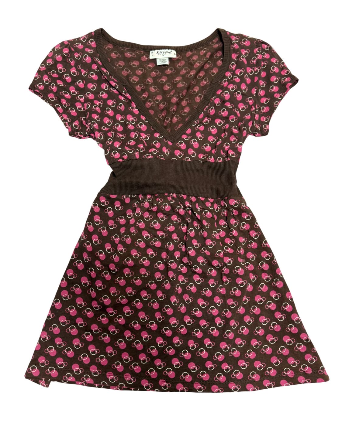 브라운+핑크 베이비돌 딥브이넥 반소매 상품이미지1