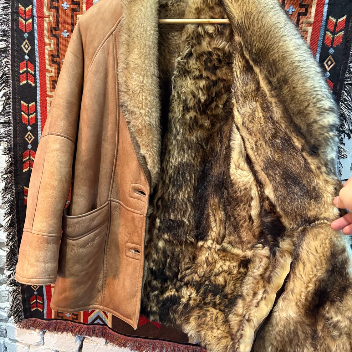 천연 양털,양가죽100% 롱 시어링 무스탕 자켓 상품이미지4