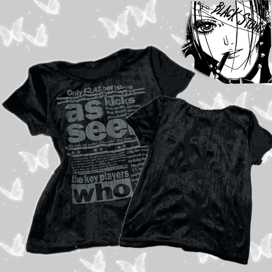 나나깔 벨벳 슬림 프린팅 반팔 티셔츠 HOROSCOPE 이너 고스로리  상품이미지1