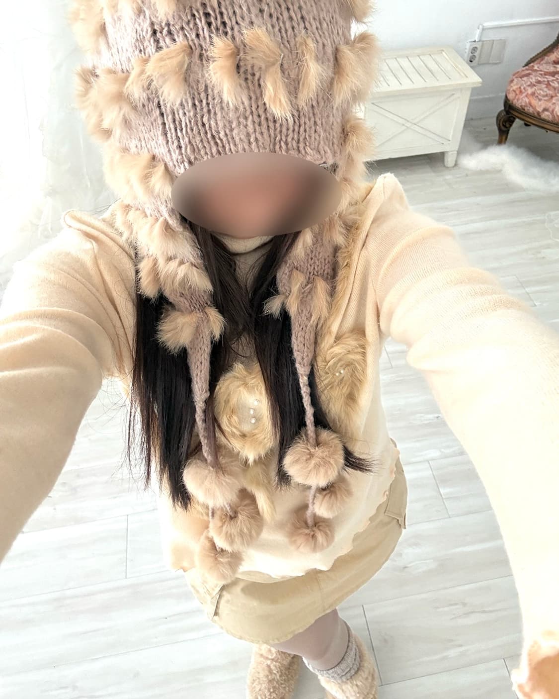 Fairy beige rabbit fur point beanie 상품이미지4