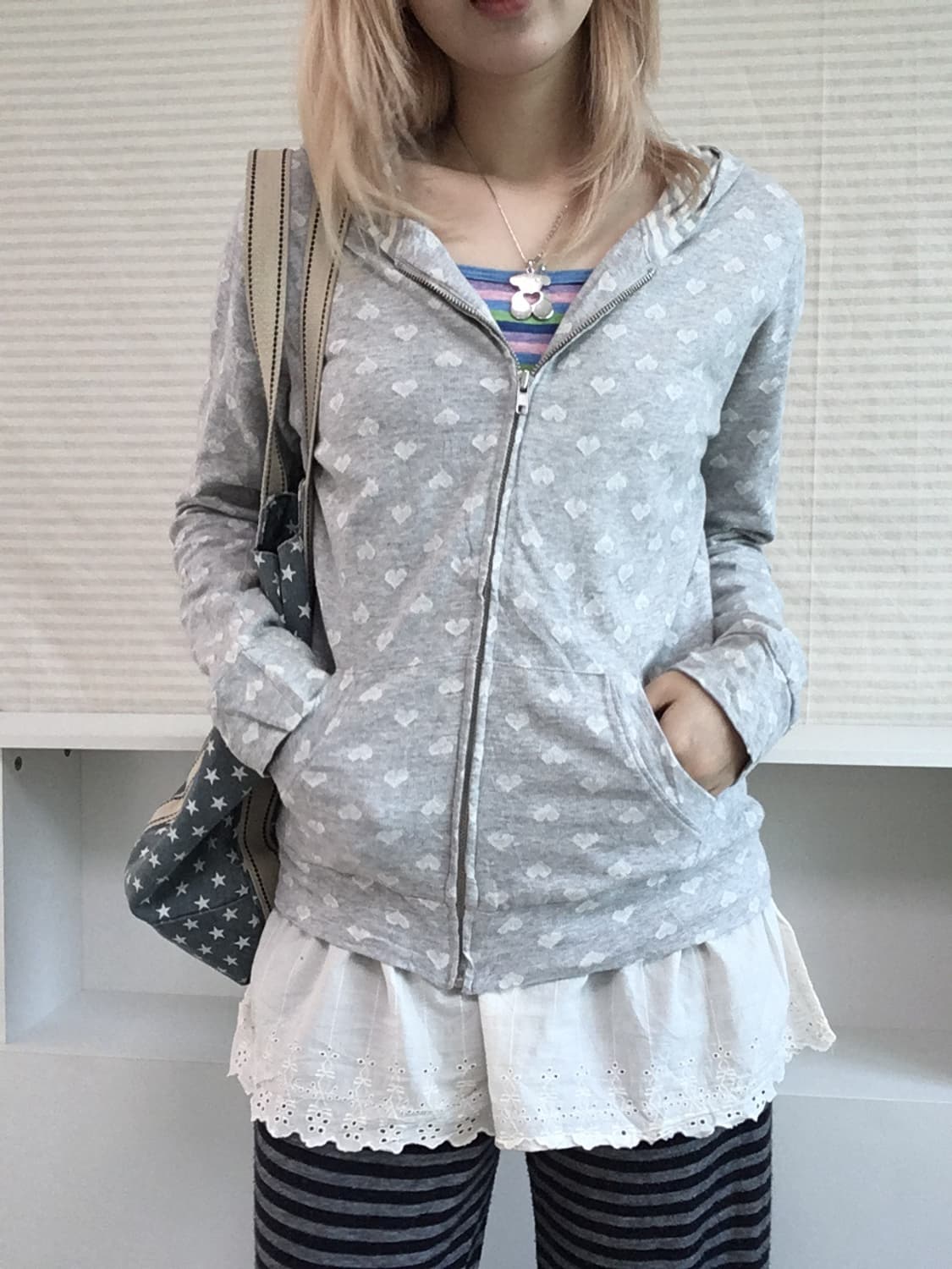 jpn vintage heart melange grey hood zipu 상품이미지2