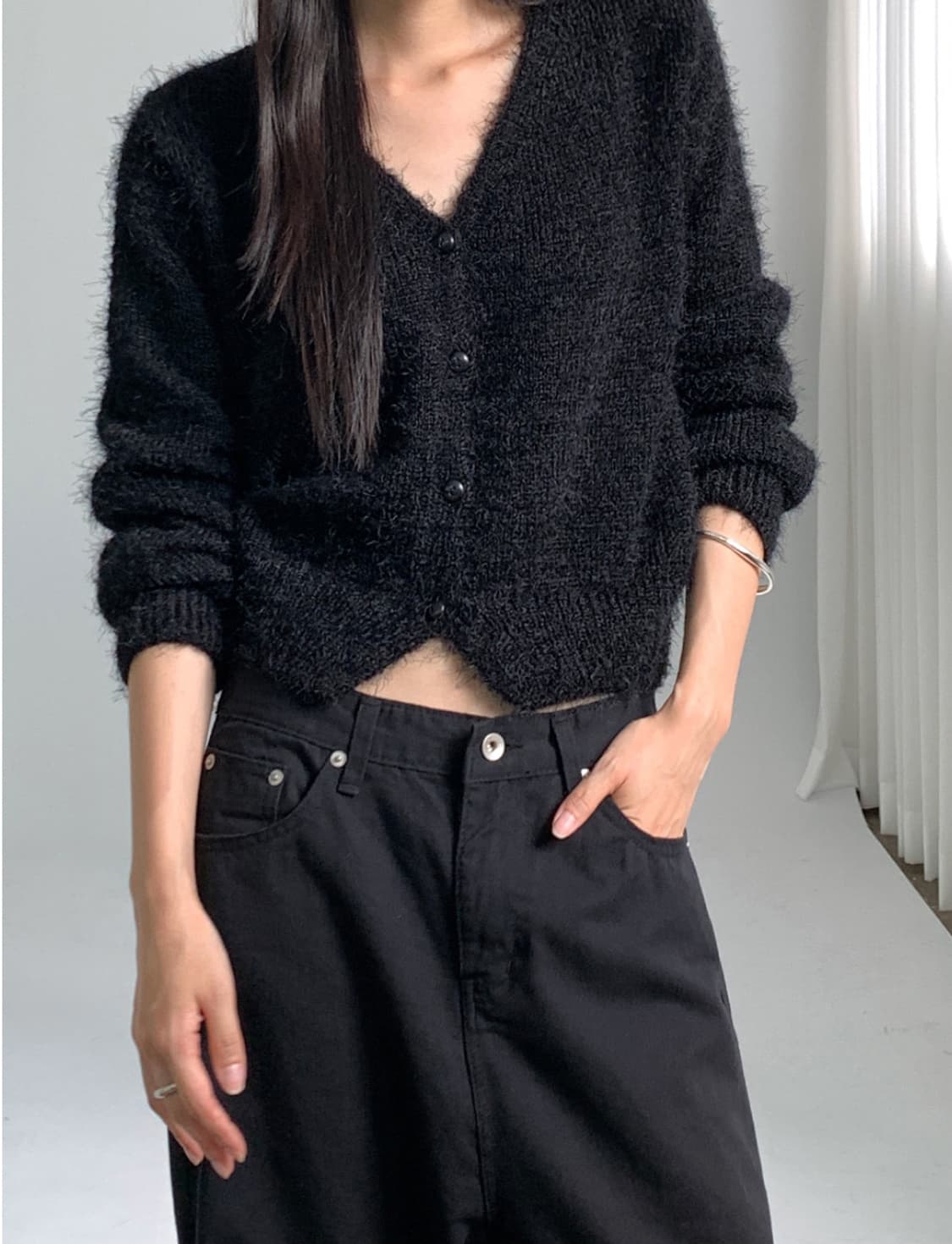 브이넥 검정 가디건 상품이미지2