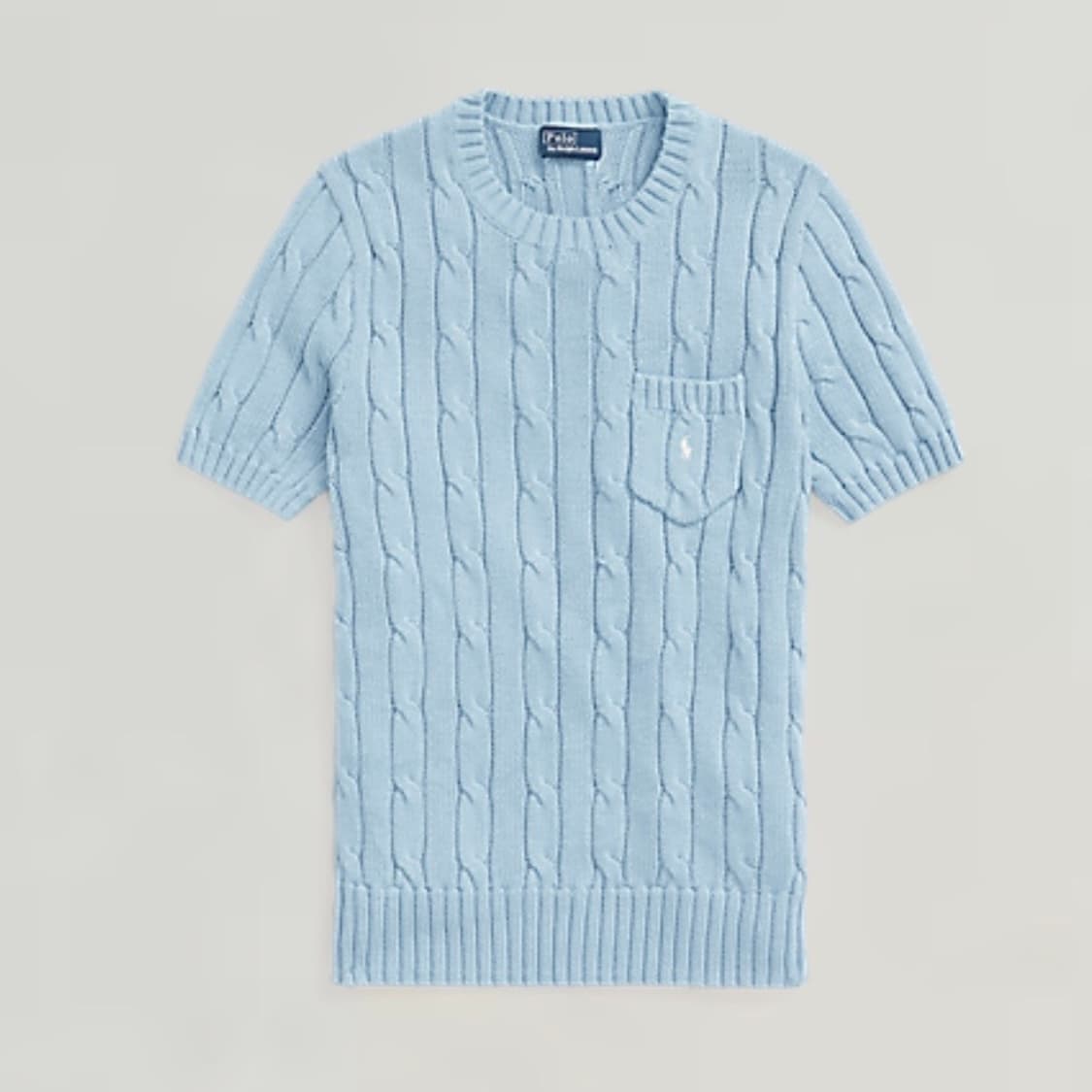 폴로 랄프로렌 신형 큐알 꽈배기 케이블 반팔 니트 소라 블루 S   상품이미지4