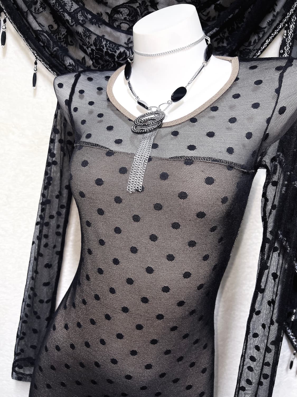 오네갸루 섹시 히메 도트 망사 시스루 미니원피스 드레스 핀터 시부야 펑크 상품이미지7