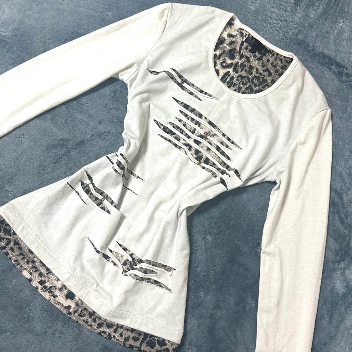 레오파드 호피 레이어드 피어싱 롱슬리브 오네갸루 y2k 펑크 상품이미지1