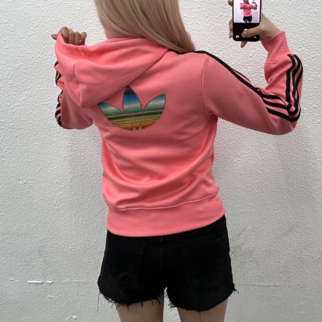 아디다스 빅로고 블랙라인 핑크 후드집업 90 상품이미지3