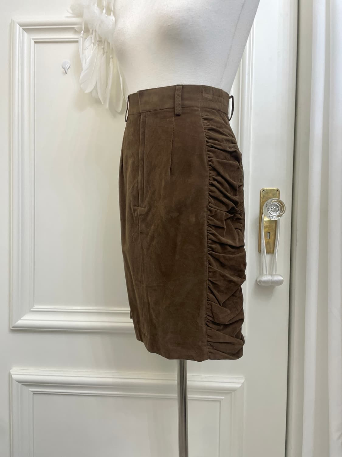 brown suade side shirring midi skirt 상품이미지6