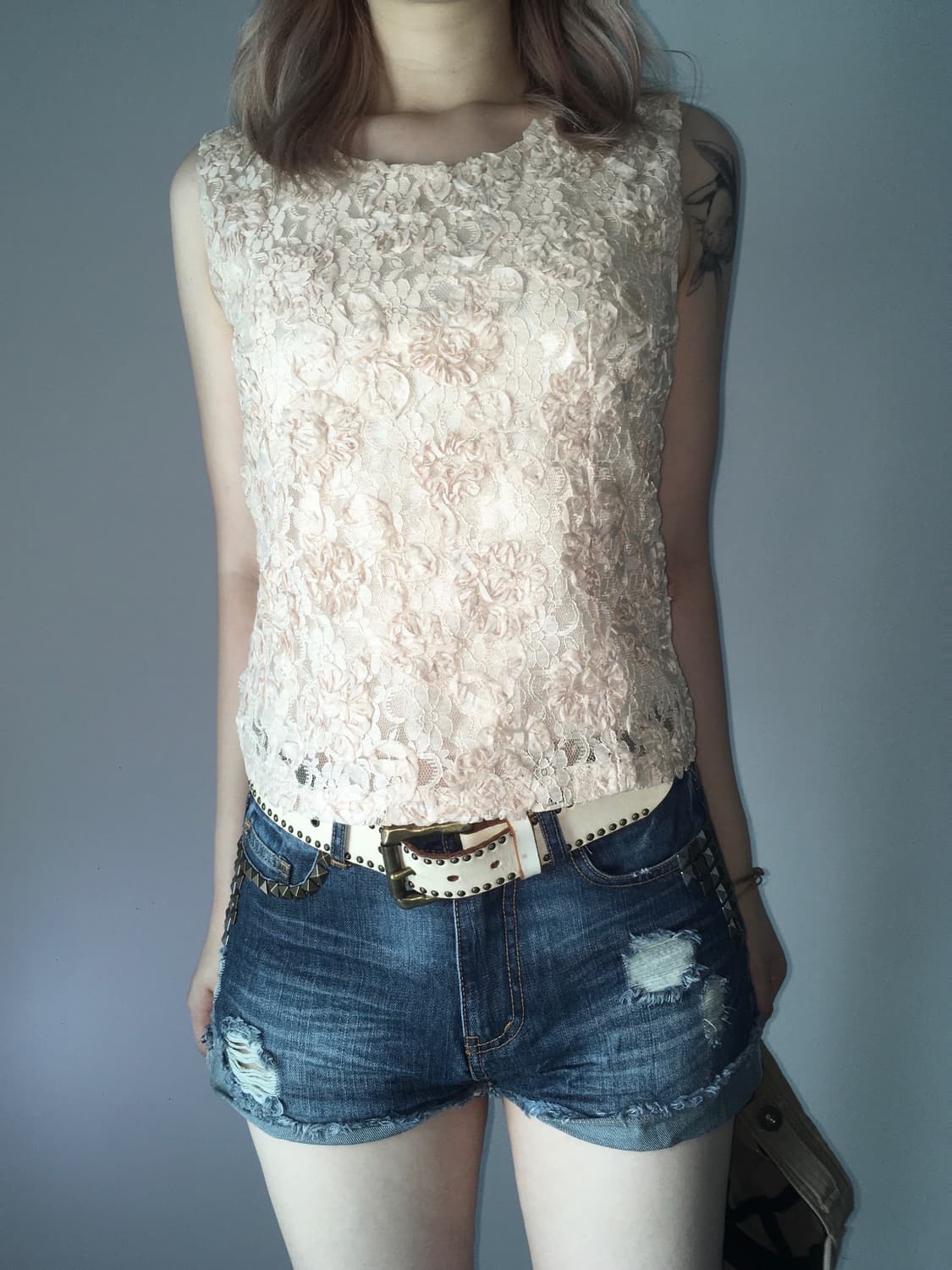 jpn vintage beige lace flower blouse 상품이미지2