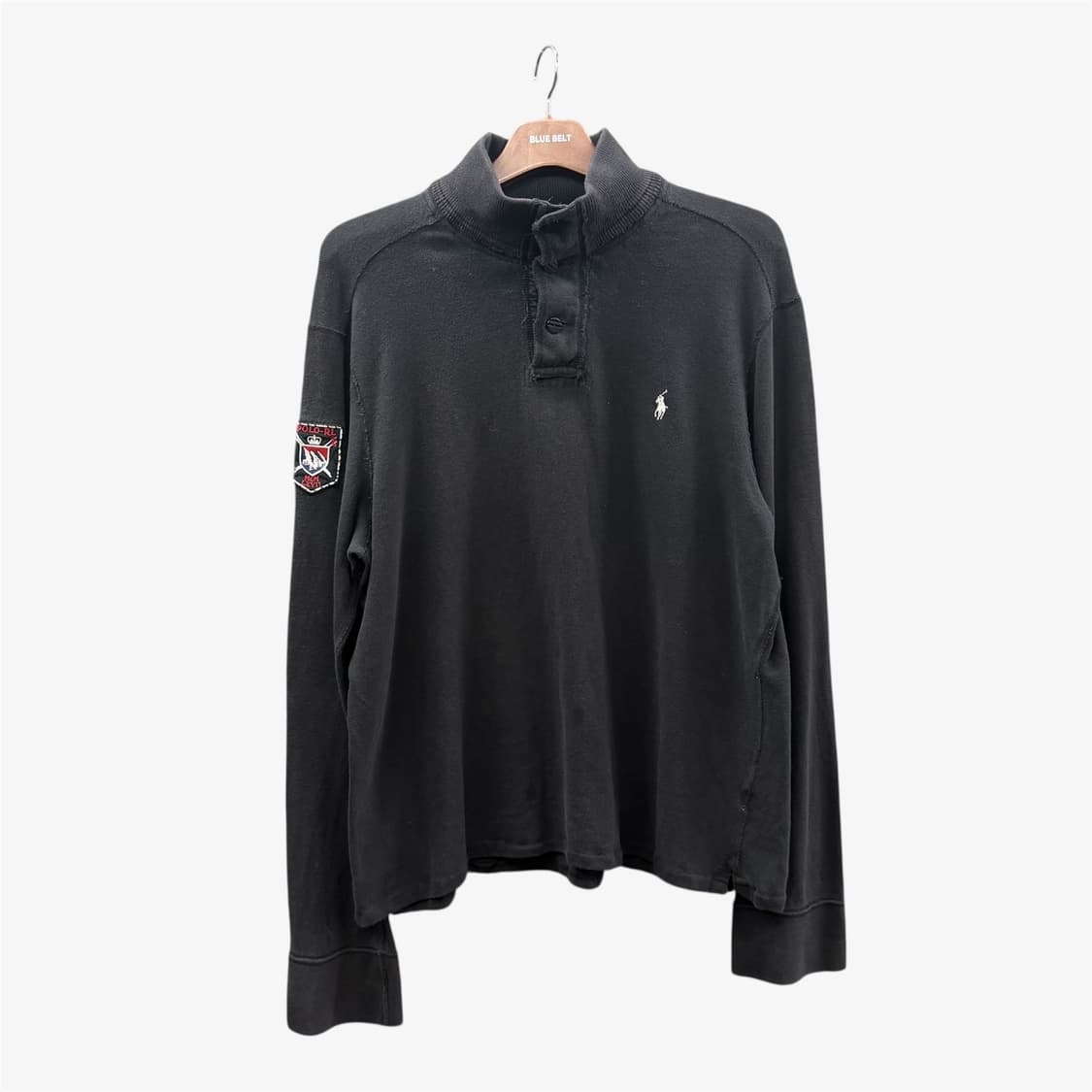 폴로 랄프로렌 코튼 모크넥 니트 포니자수 암패치 디테일 블랙 상품이미지1