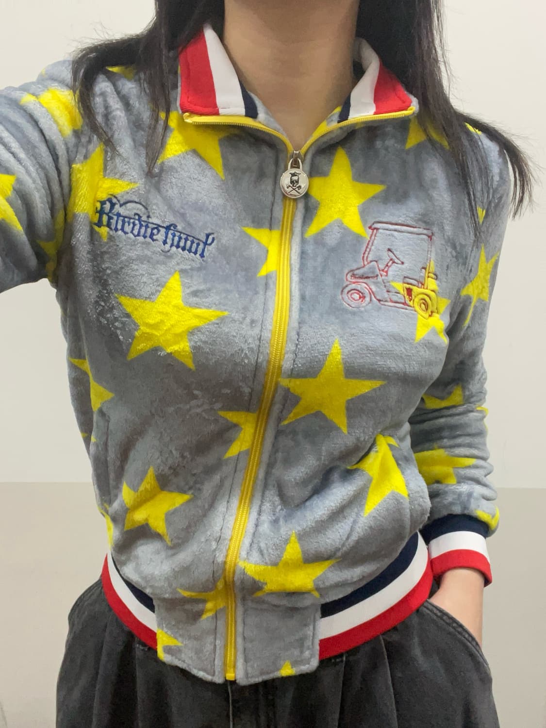 Jpn Birdie Hunt 버디헌트 스컬자수 별패턴 플리스 후드집업 상품이미지1