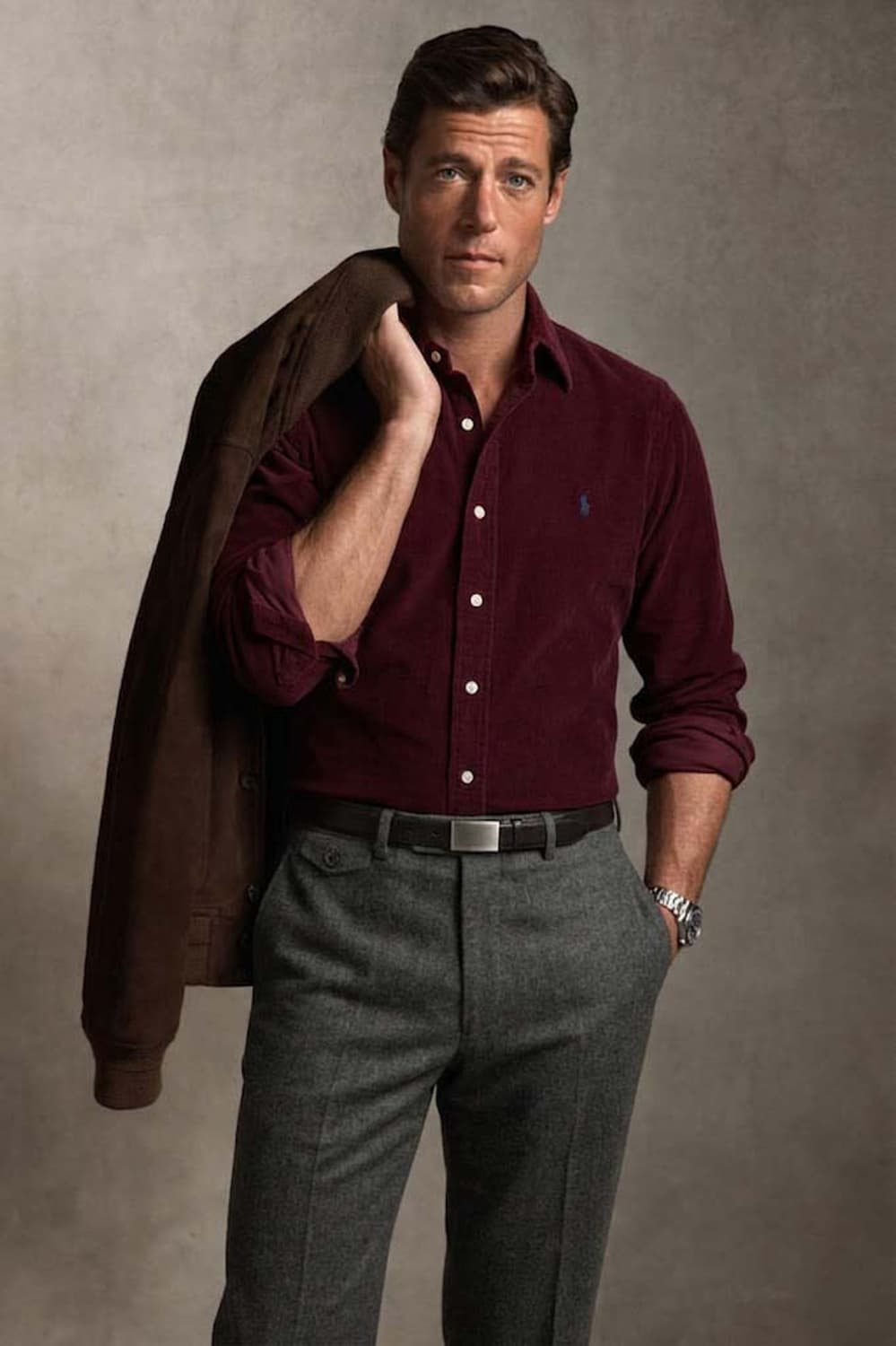 폴로 랄프로렌 버건디 마이크로 코듀로이 버튼다운 셔츠 상품이미지4