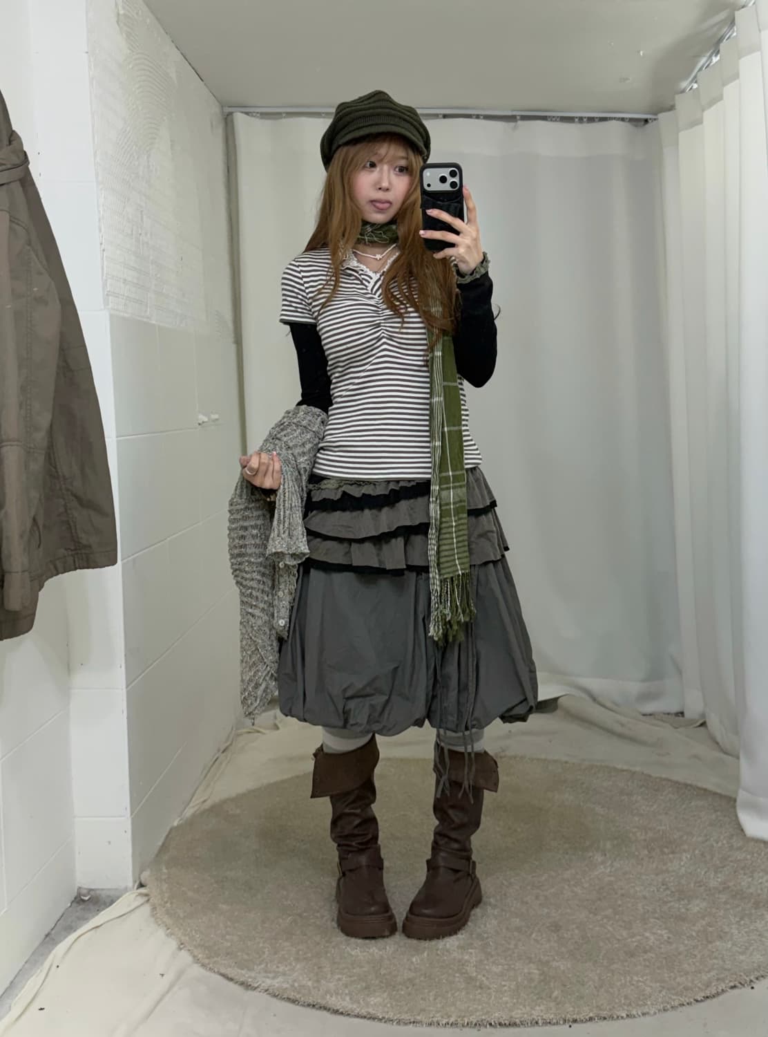 카키 그런지 모리걸 야상 벌룬스커트 코디세트 상품이미지3