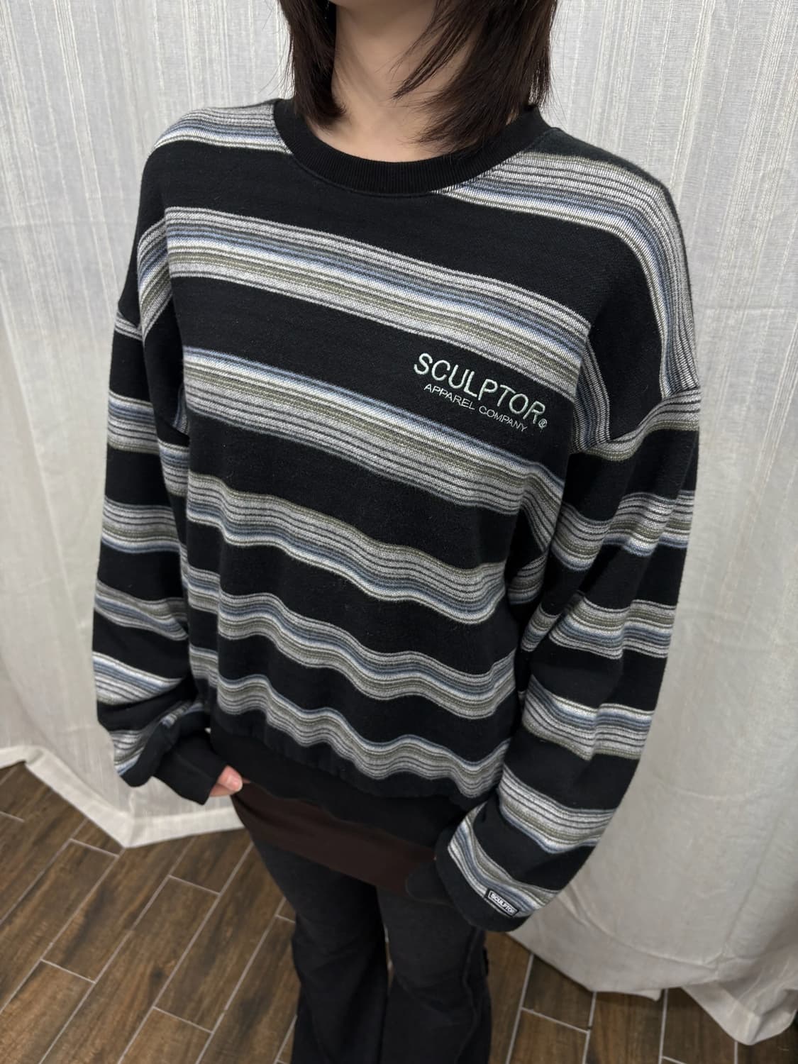 스컬프터 블랙 멀티컬러 스트라이프 코튼 스웻 맨투맨 상품이미지4