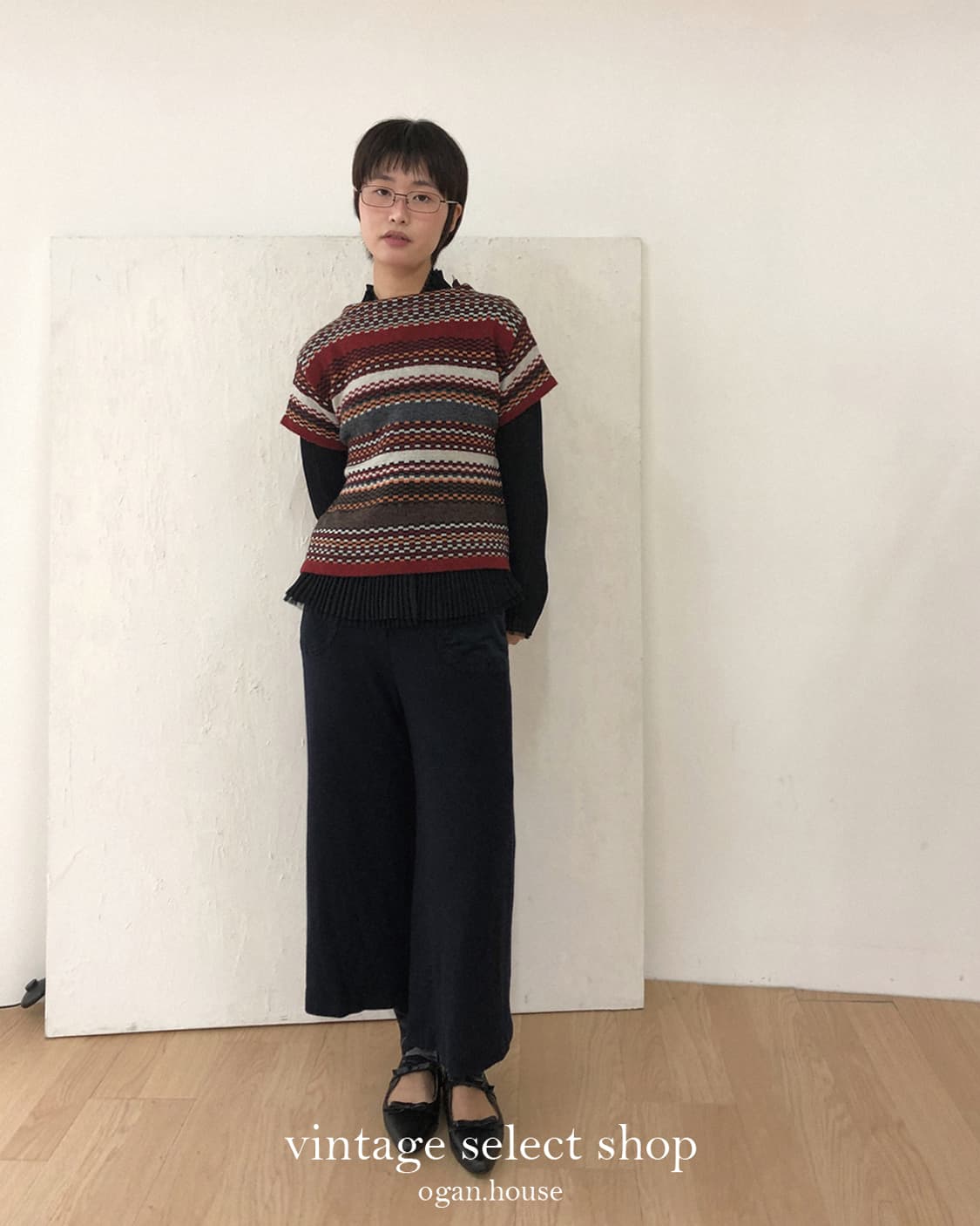 vintage navy knit wide capri pants 상품이미지3