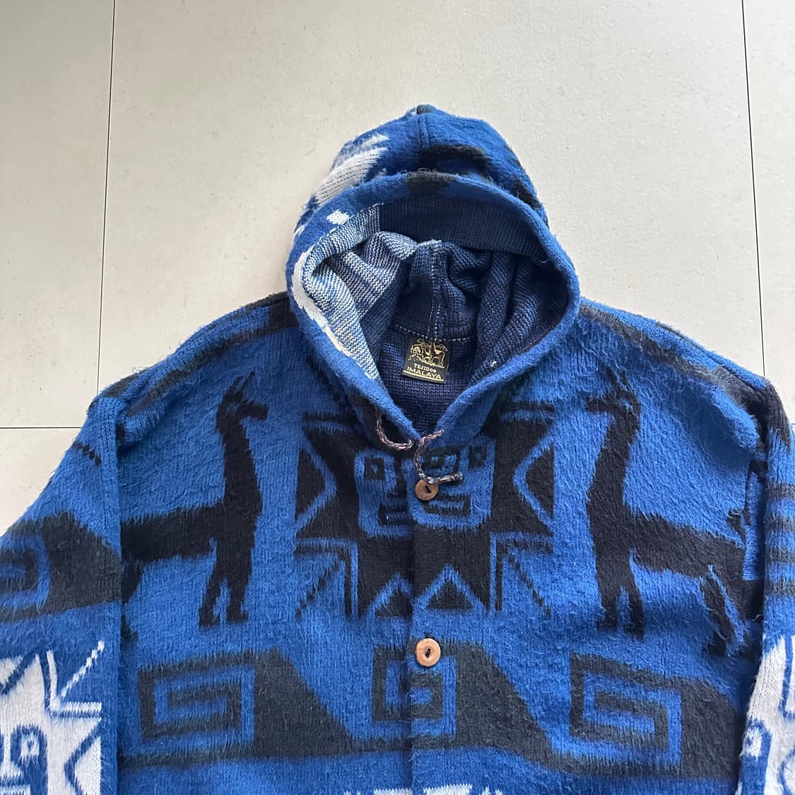 Tejidos 에콰도르 아즈텍 에스닉 네이티브 알파카 울 후드 자켓  상품이미지2