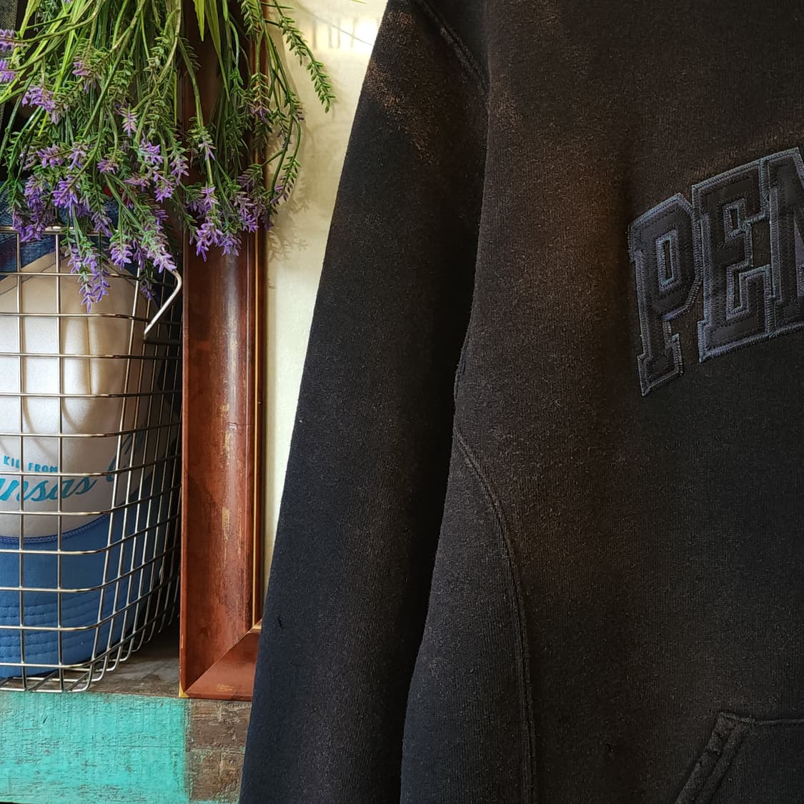 90s 러셀 후드 빈티지 스웻셔츠 썬페이딩 블랙 펜 스테이트 M 상품이미지6