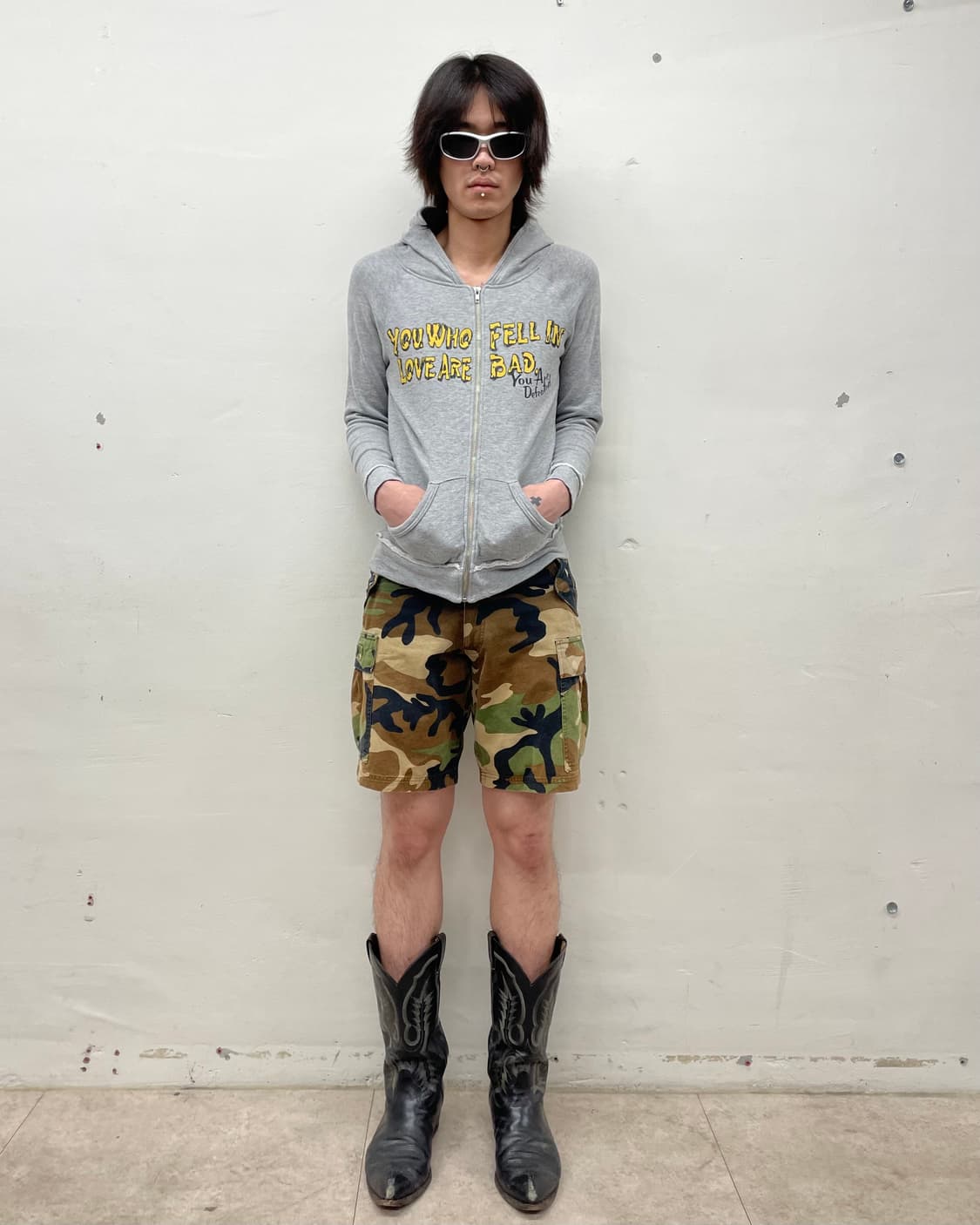 ellow lettering skull gray hooded zip-up 상품이미지5