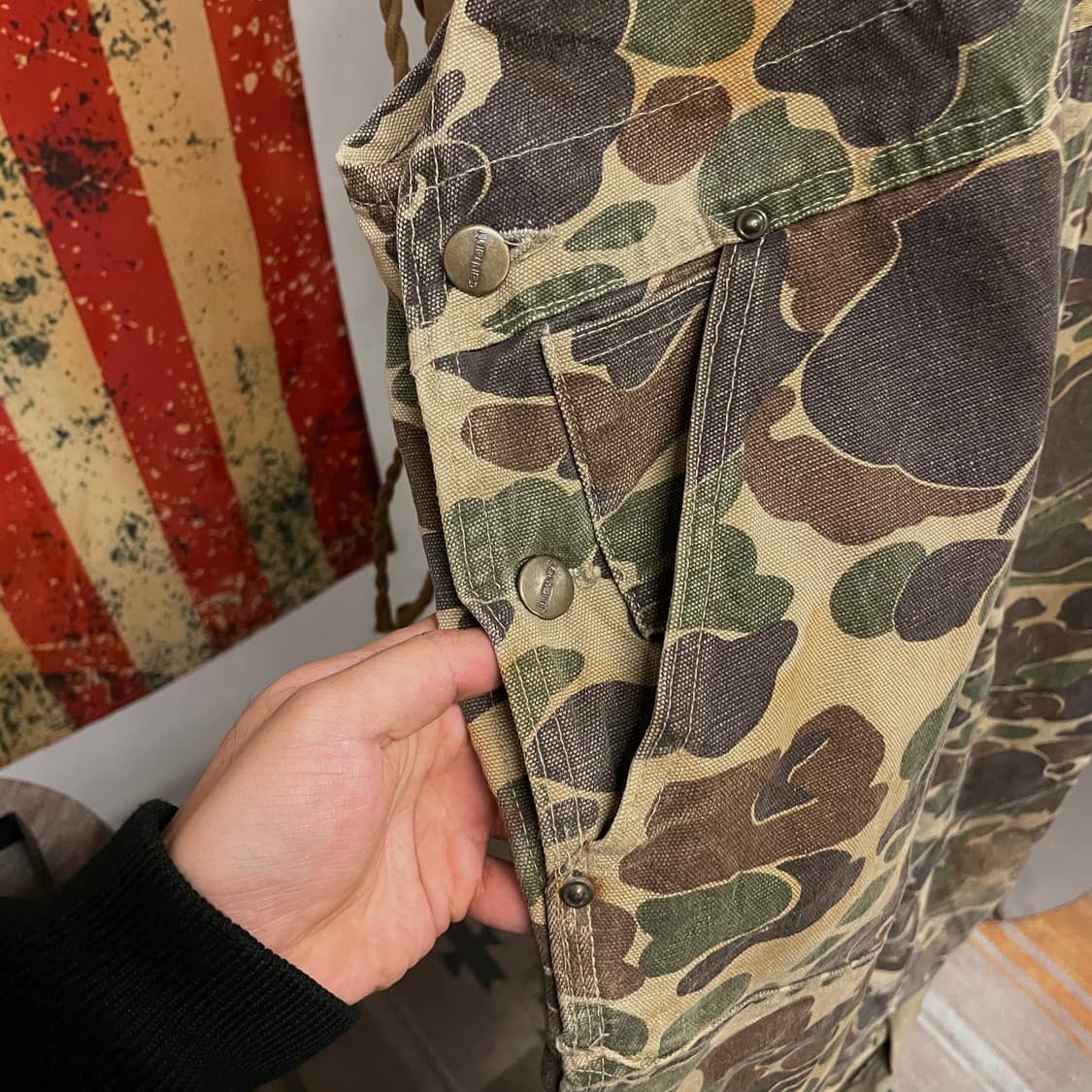 80s 칼하트 덕 카모 헌팅 오버롤 빈티지 워크웨어 데님 멜빵 상품이미지5