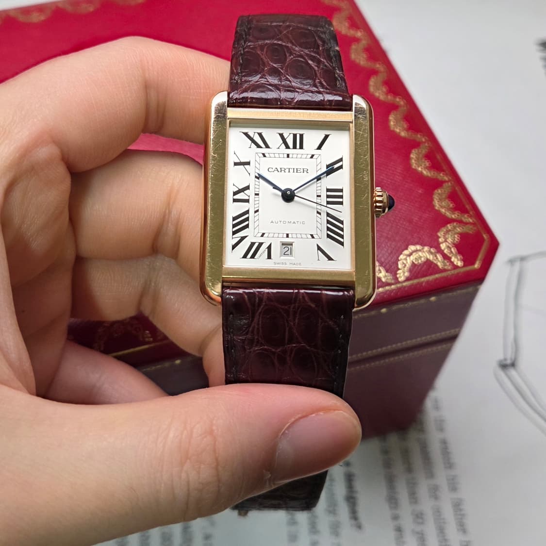 레어] 까르띠에 탱크솔로 XL Ref.3799 18k 올금통 로만 블루핸 상품이미지2