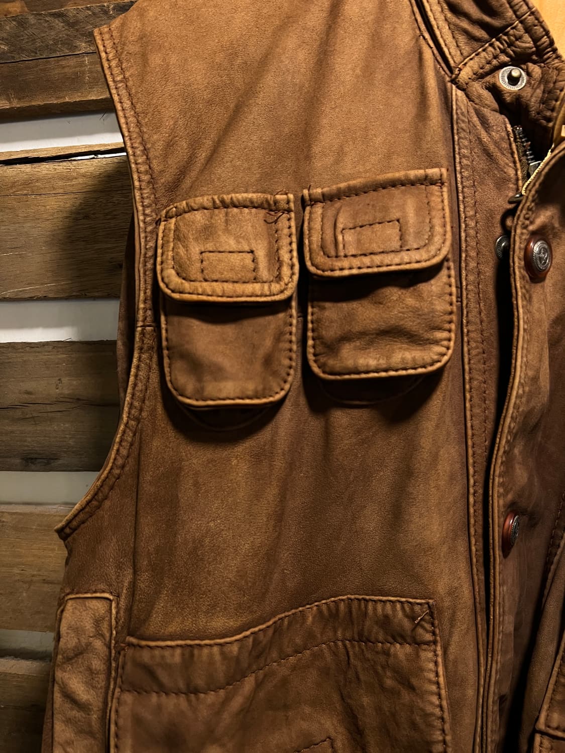 [L]90's USA 빈티지 브라운 리얼레더 멀티포켓 헌팅 베스트 상품이미지4