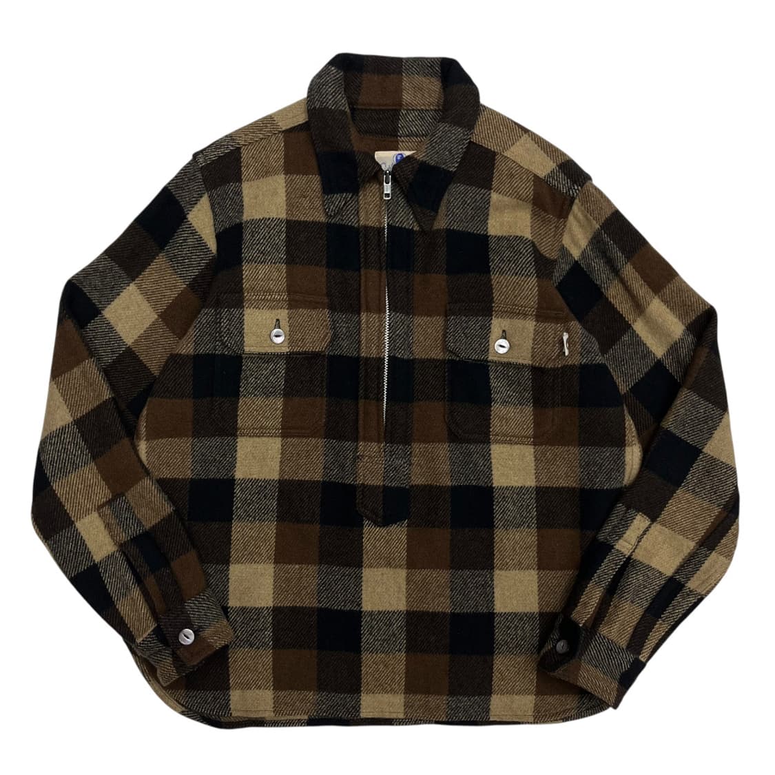 베이프 90s 빈티지 초콜렛 체크패턴 반집업 울셔츠 M 상품이미지2