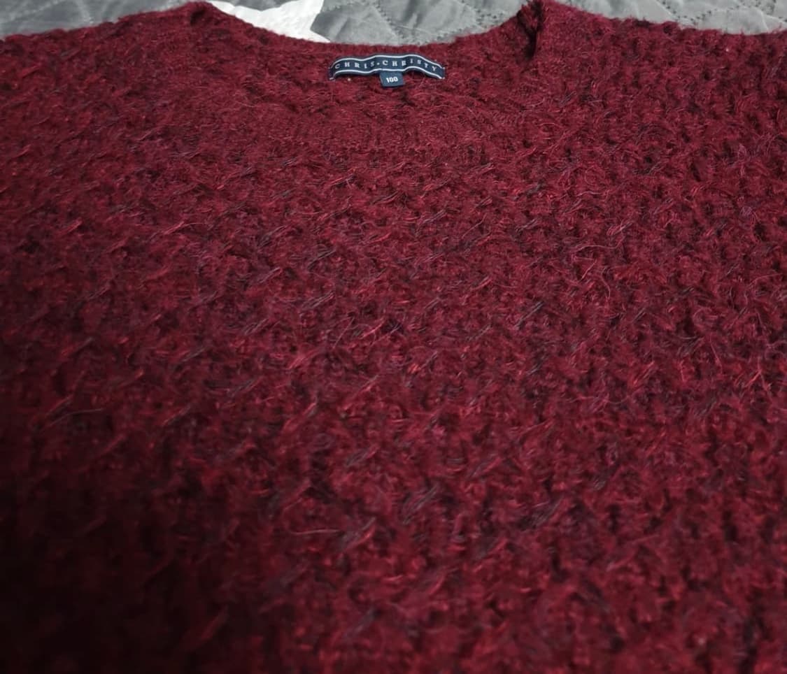 크리스크리스티 알파카 울 혼방 트위드 니트 스웨터 버건디(L 상품이미지2