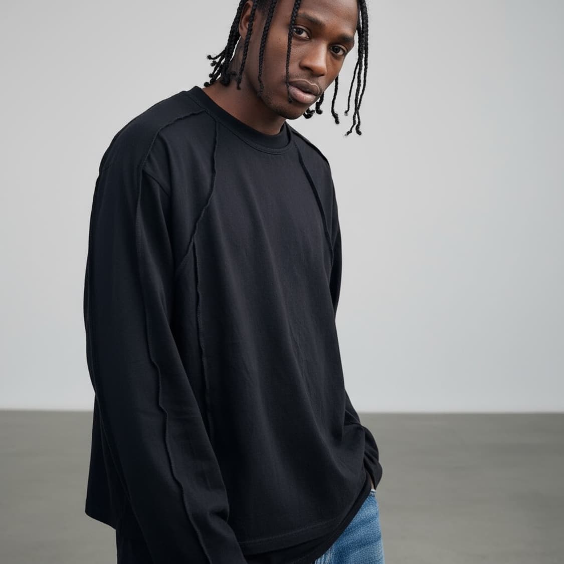 Asymmetrical Neckline Cut Layered 티셔츠 상품이미지2