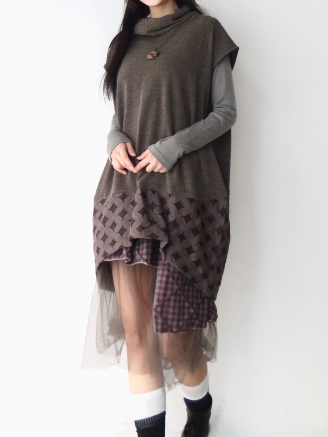 Ruin necklace pattern knit & ops / brown 상품이미지7