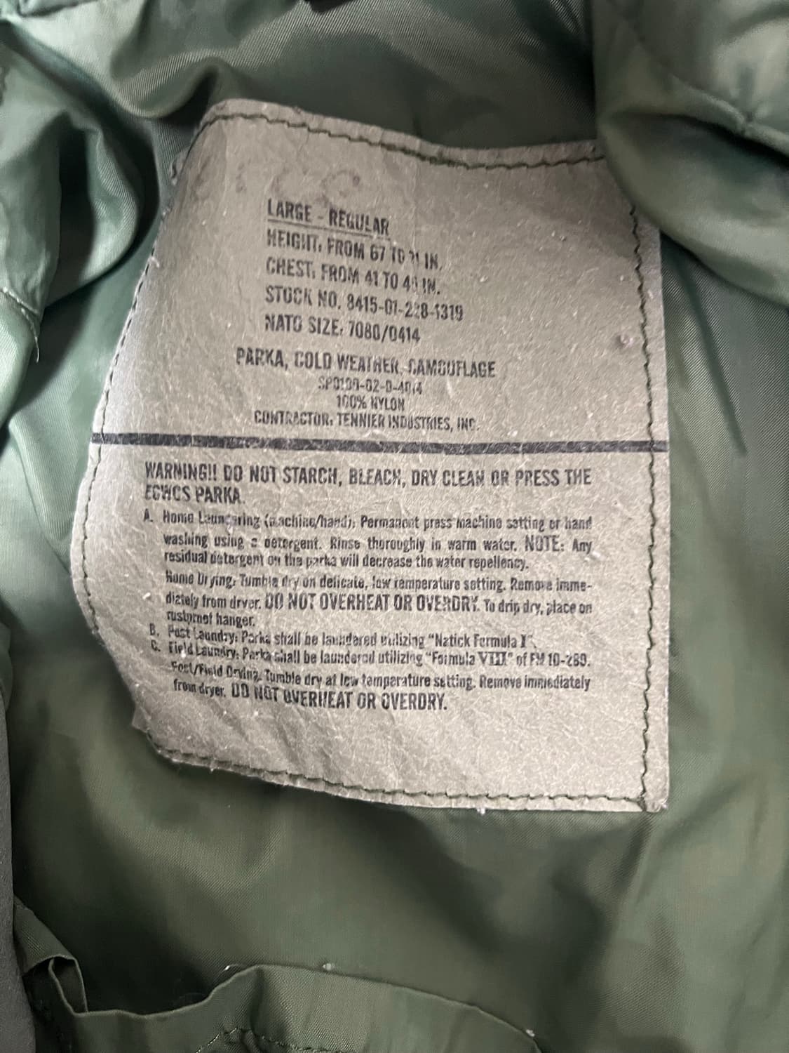 테니어 미군 ecwcs 고어텍스 우드랜드자켓 라지 레귤러 상품이미지3