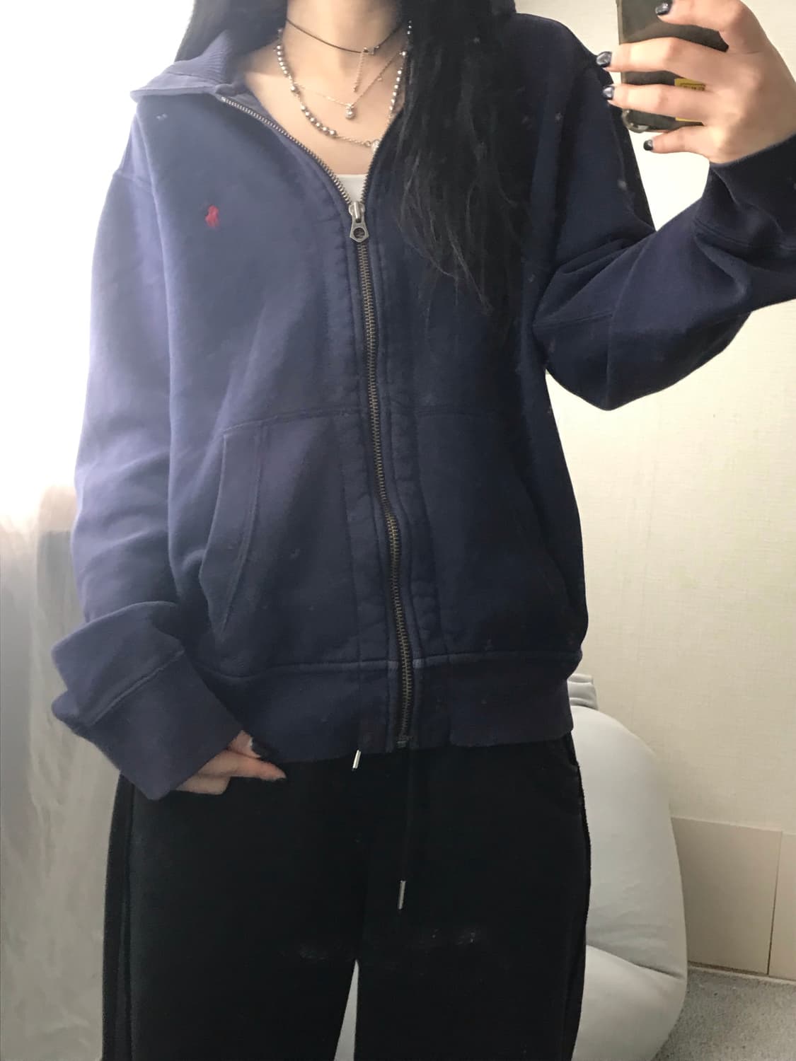 폴로 네이비 스웻 후드집업 상품이미지2