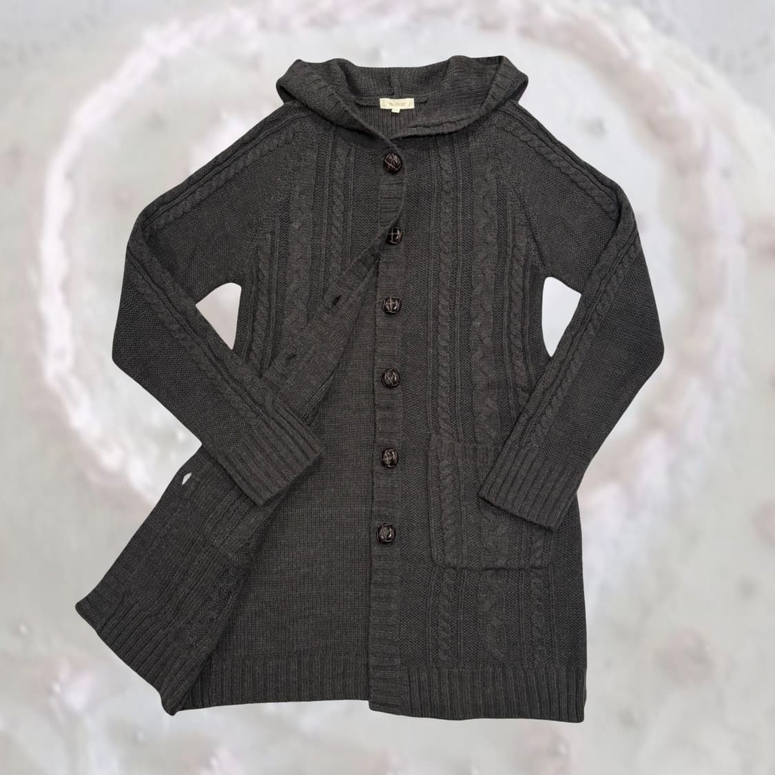 일본 빈티지 모리 후드 케이블 차콜 빵단추 원피스 롱 가디건 상품이미지2