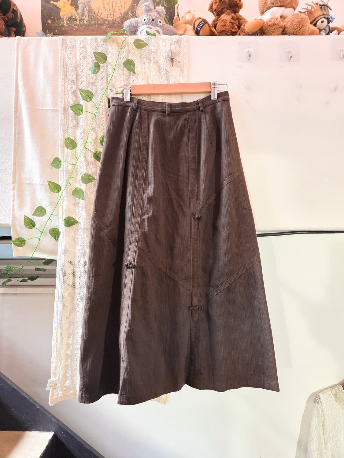 브라운 디테일 롱스커트 상품이미지5