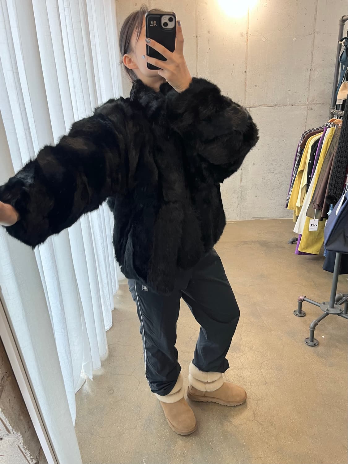 genuine rabbit 천연 래빗퍼 자켓 블랙 상품이미지6