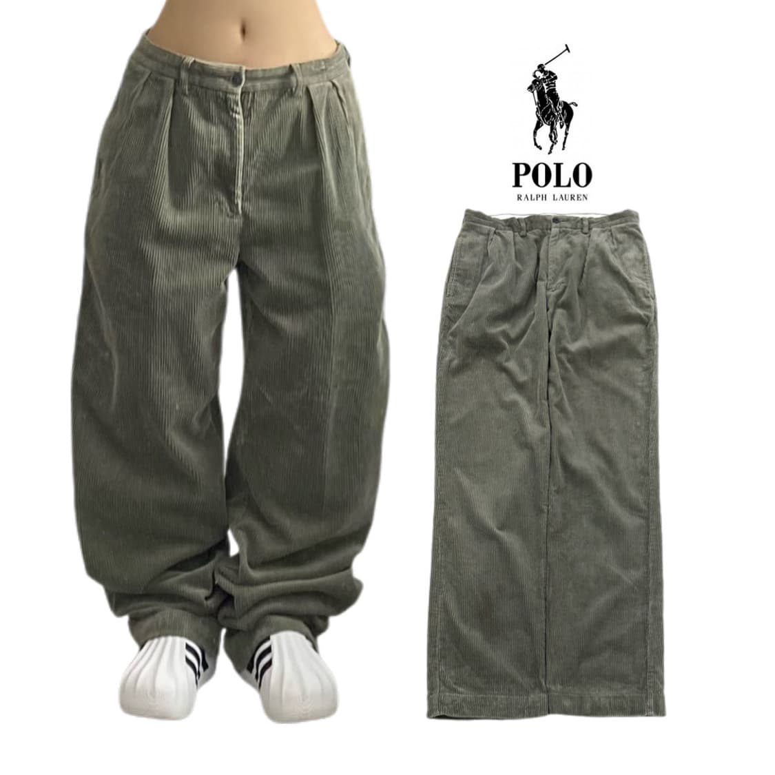 폴로 코듀로이 카키 와이드 코튼 치노팬츠 상품이미지1