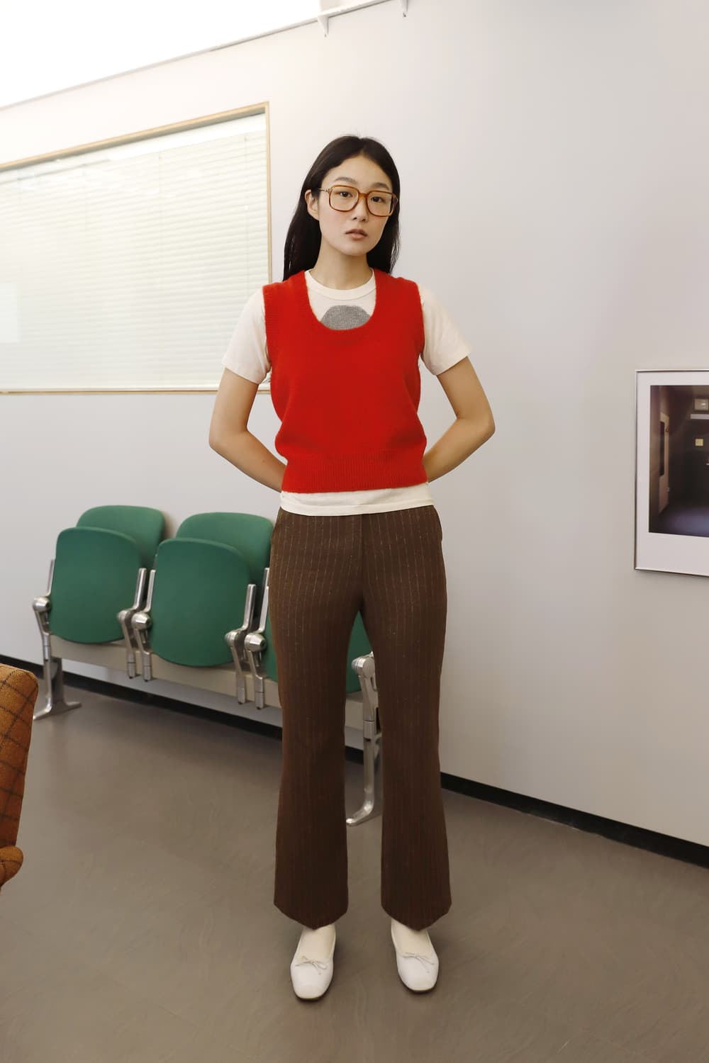 Ponytail 포니테일 70s 플레어 스트라이프 팬츠 마호가니 상품이미지2